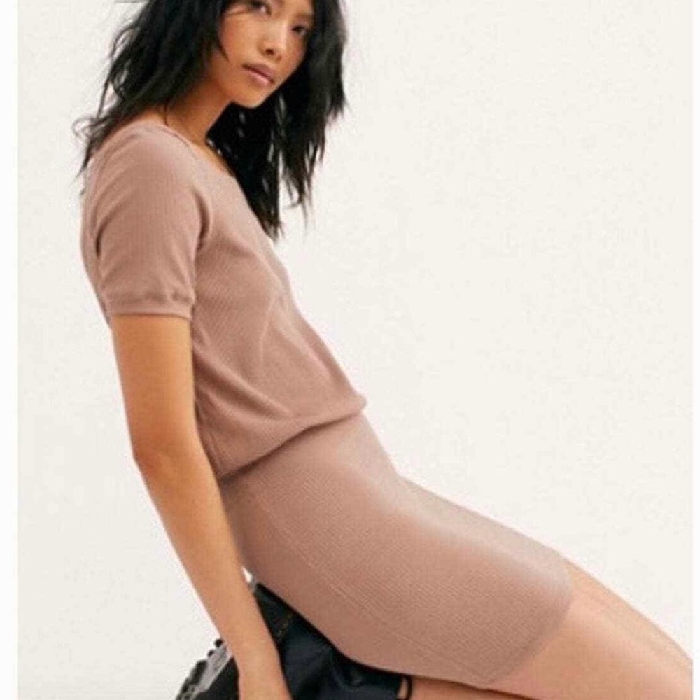 Free People Ribbed Short Sleeve Midi Dress in Dusty Rose